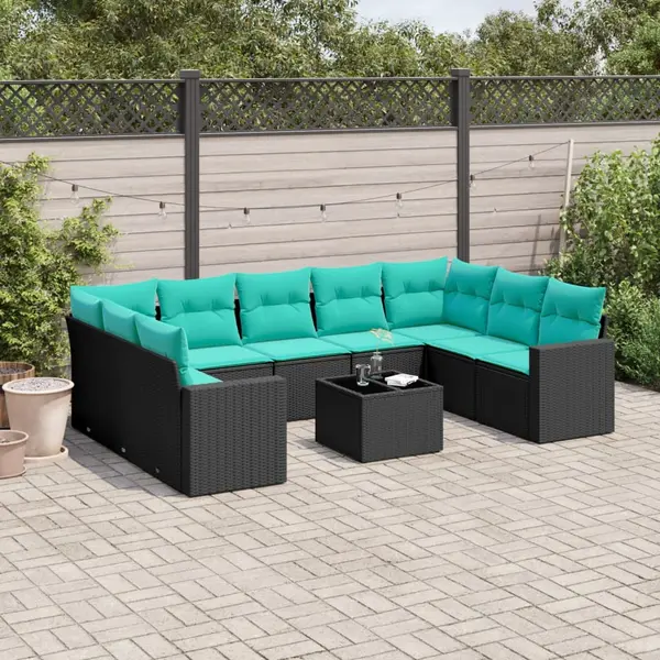 Gossi set canapele de gradina cu perne, 10 piese, negru, poliratan
