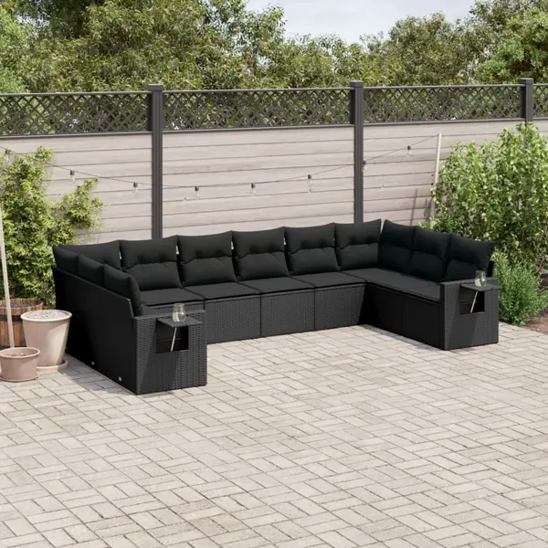 Gossi set canapele de gradina cu perne, 10 piese, negru, poliratan