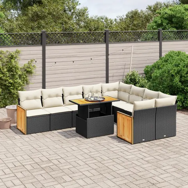 Gossi set canapele de gradina cu perne, 10 piese, negru, poliratan