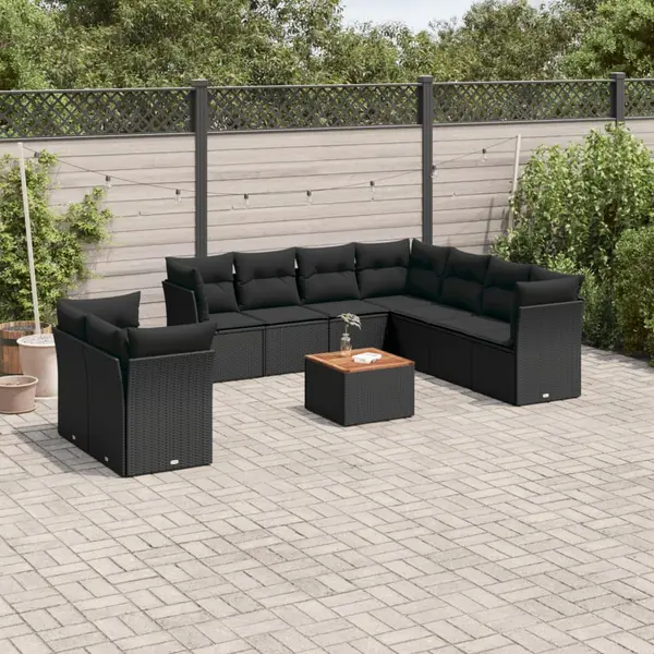 Gossi set canapele de gradina cu perne, 10 piese, negru, poliratan