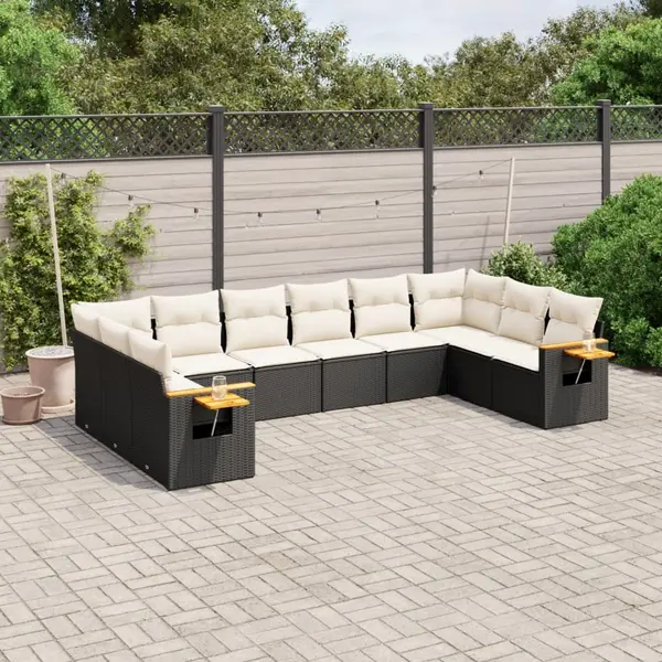 Gossi set canapele de gradina cu perne, 10 piese, negru, poliratan