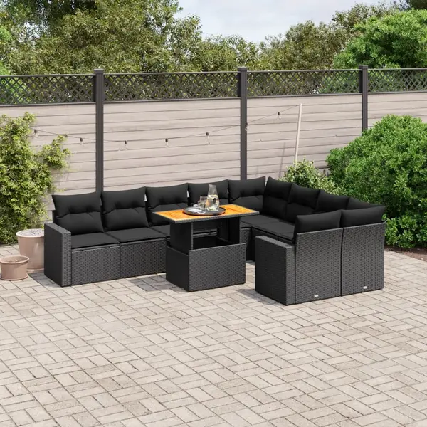 Gossi set canapele de gradina cu perne, 10 piese, negru, poliratan