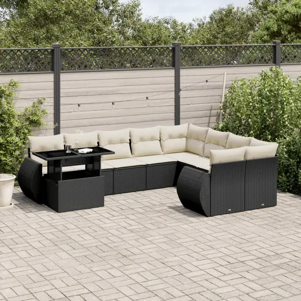 Gossi set canapele de gradina cu perne, 10 piese, negru, poliratan