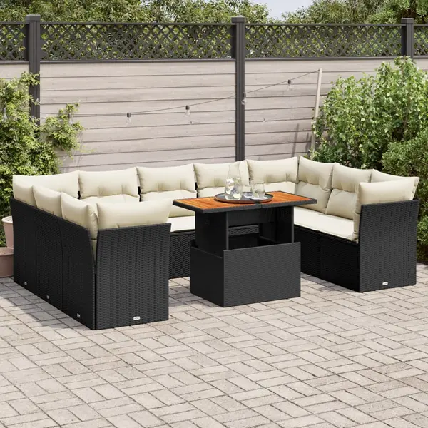Gossi set canapele de gradina cu perne, 10 piese, negru, poliratan
