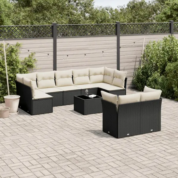Gossi set canapele de gradina cu perne, 10 piese, negru, poliratan