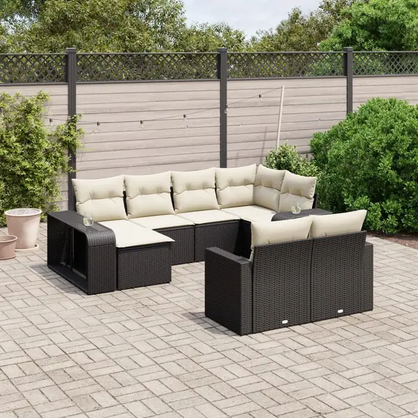 Gossi set canapele de gradina cu perne, 10 piese, negru, poliratan