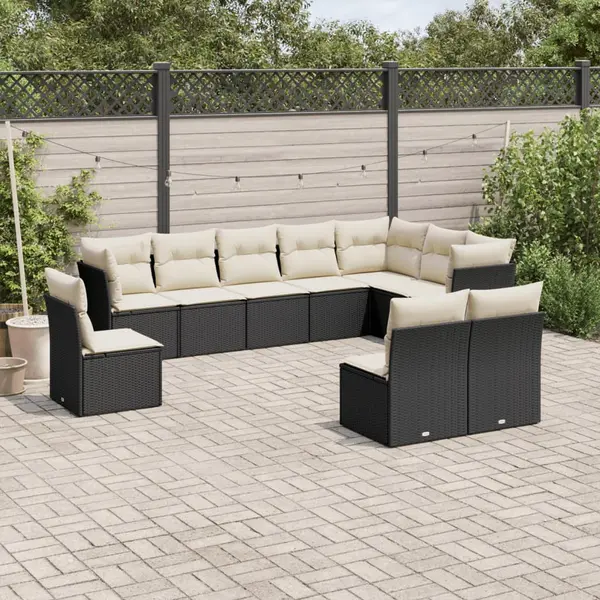 Gossi set canapele de gradina cu perne, 10 piese, negru, poliratan