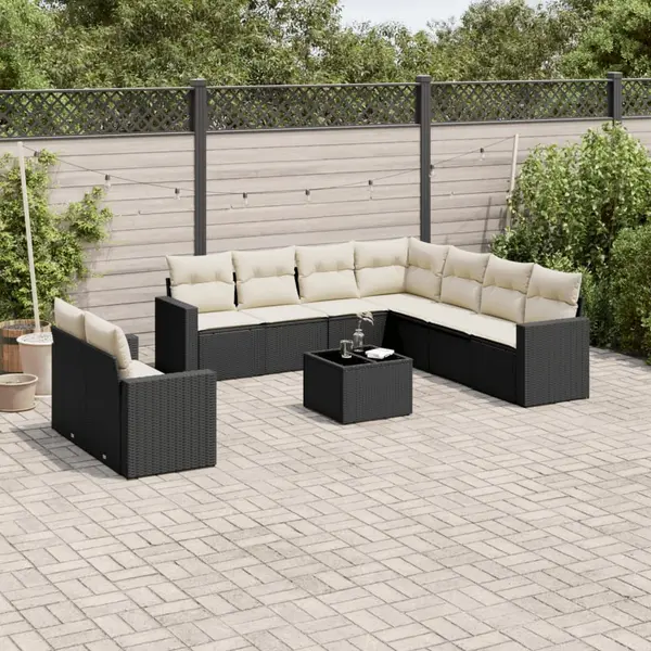 Gossi set canapele de gradina cu perne, 10 piese, negru, poliratan