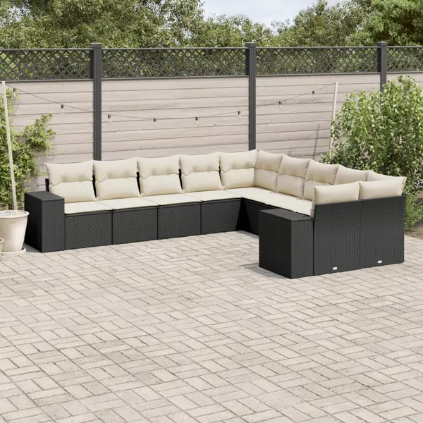Gossi set canapele de gradina cu perne, 10 piese, negru, poliratan