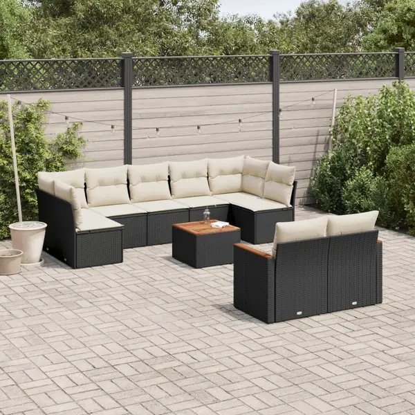Gossi set canapele de gradina cu perne, 10 piese, negru, poliratan