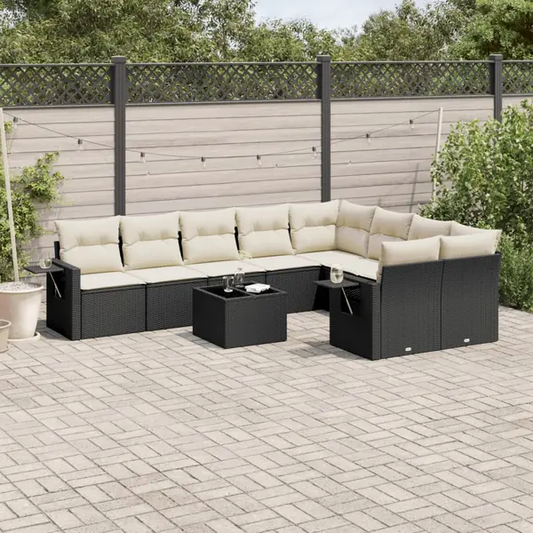 Gossi set canapele de gradina cu perne, 10 piese, negru, poliratan