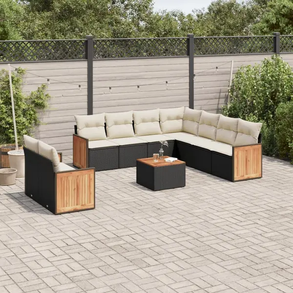 Gossi set canapele de gradina cu perne, 10 piese, negru, poliratan