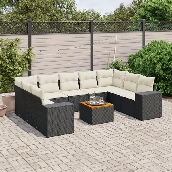 Gossi set canapele de gradina cu perne, 10 piese, negru, poliratan