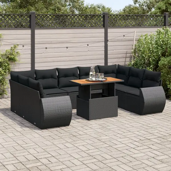 Gossi set canapele de gradina cu perne, 10 piese, negru, poliratan