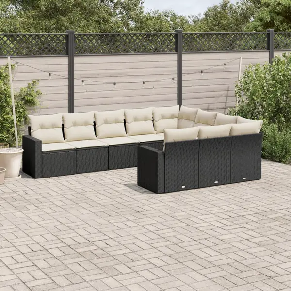 Gossi set canapele de gradina cu perne, 10 piese, negru, poliratan