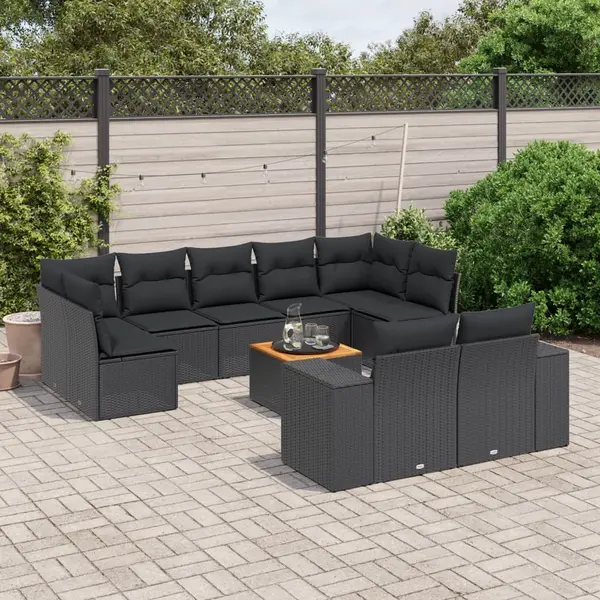 Gossi set canapele de gradina cu perne, 10 piese, negru, poliratan