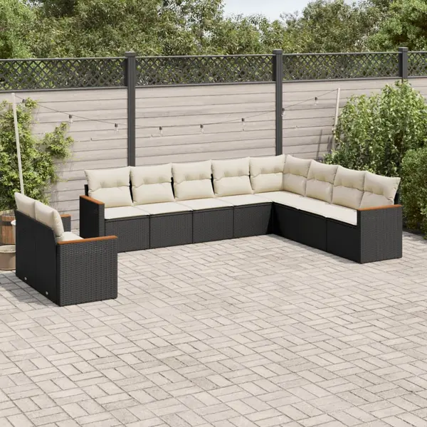 Gossi set canapele de gradina cu perne, 10 piese, negru, poliratan