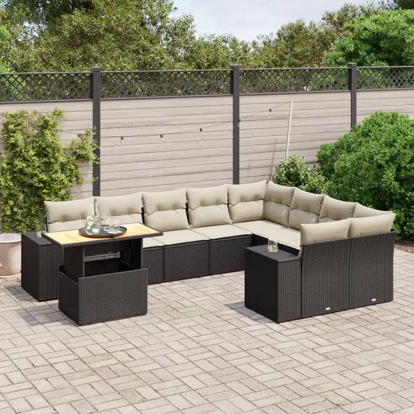 Gossi set canapele de gradina cu perne, 10 piese, negru, poliratan