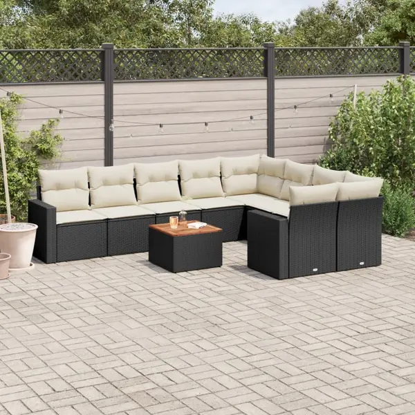 Gossi set canapele de gradina cu perne, 10 piese, negru, poliratan