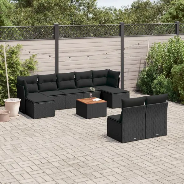 Gossi set canapele de gradina cu perne, 10 piese, negru, poliratan