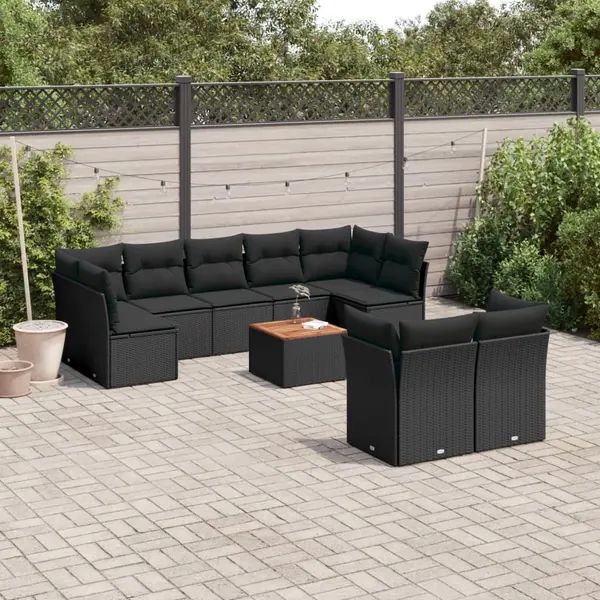 Gossi set canapele de gradina cu perne, 10 piese, negru, poliratan
