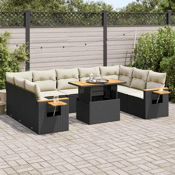Gossi set canapele de gradina cu perne, 10 piese, negru, poliratan