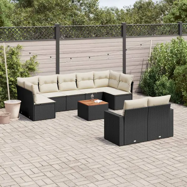Gossi set canapele de gradina cu perne, 10 piese, negru, poliratan