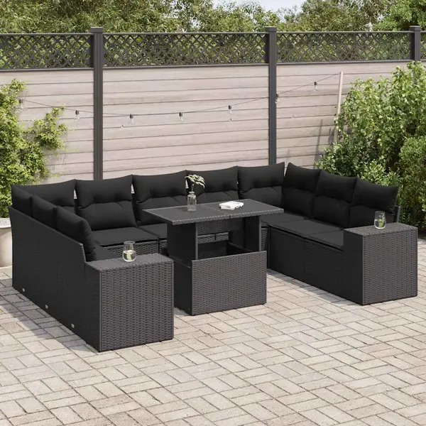 Gossi set canapele de gradina cu perne, 10 piese, negru, poliratan
