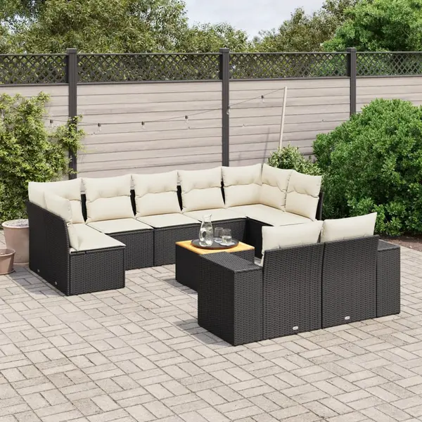 Gossi set canapele de gradina cu perne, 10 piese, negru, poliratan