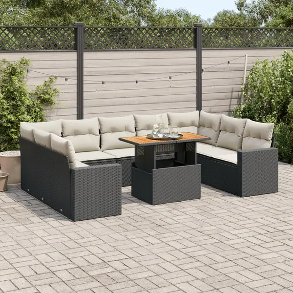 Gossi set canapele de gradina cu perne, 10 piese, negru, poliratan