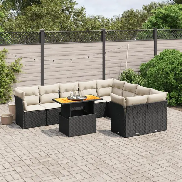 Gossi set canapele de gradina cu perne, 10 piese, negru, poliratan