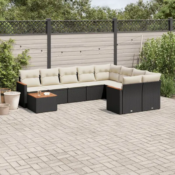 Gossi set canapele de gradina cu perne, 10 piese, negru, poliratan