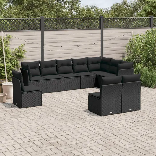 Gossi set canapele de gradina cu perne, 10 piese, negru, poliratan