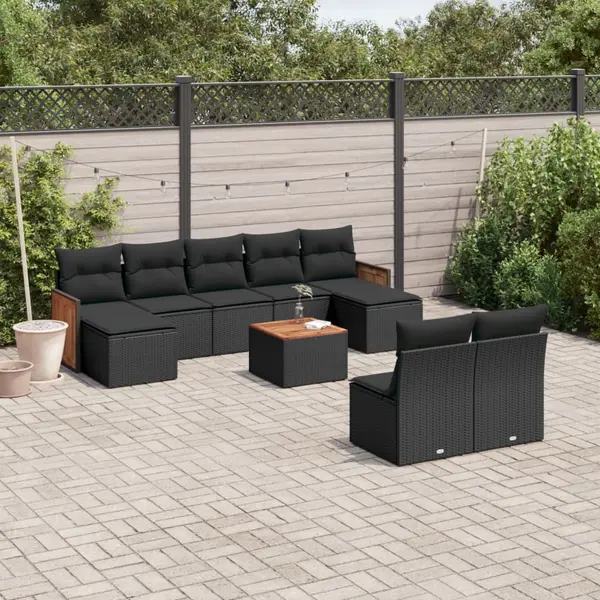Gossi set canapele de gradina cu perne, 10 piese, negru, poliratan