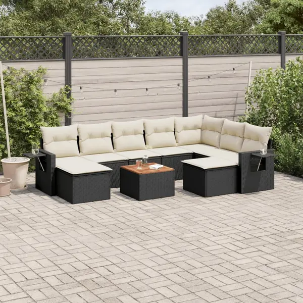 Gossi set canapele de gradina cu perne, 10 piese, negru, poliratan