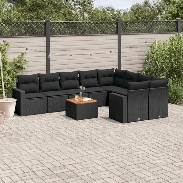 Gossi set canapele de gradina cu perne, 10 piese, negru, poliratan