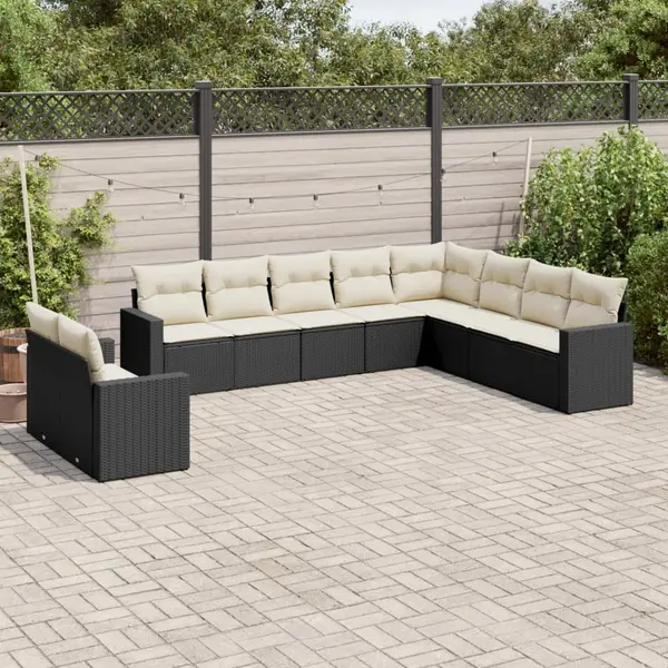 Gossi set canapele de gradina cu perne, 10 piese, negru, poliratan