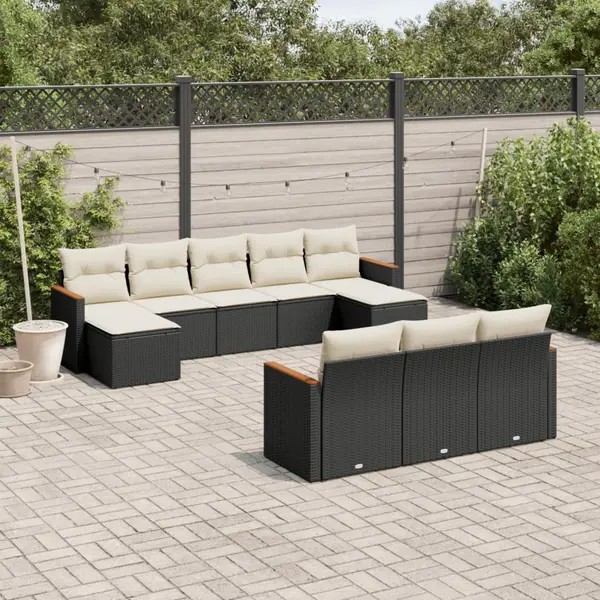 Gossi set canapele de gradina cu perne, 10 piese, negru, poliratan