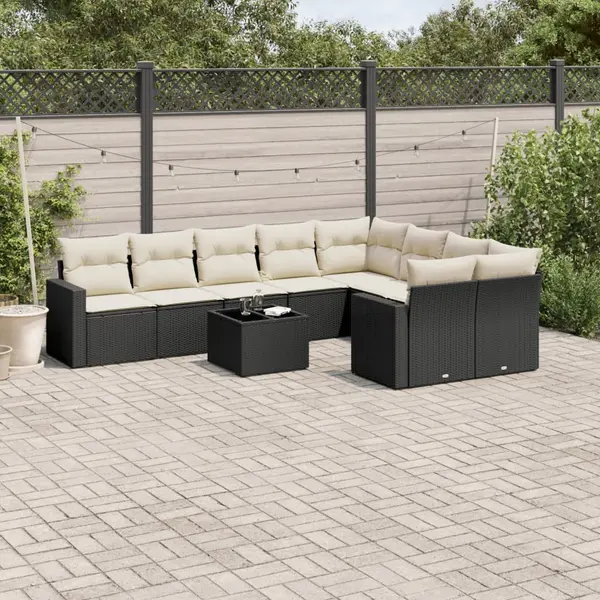 Gossi set canapele de gradina cu perne, 10 piese, negru, poliratan