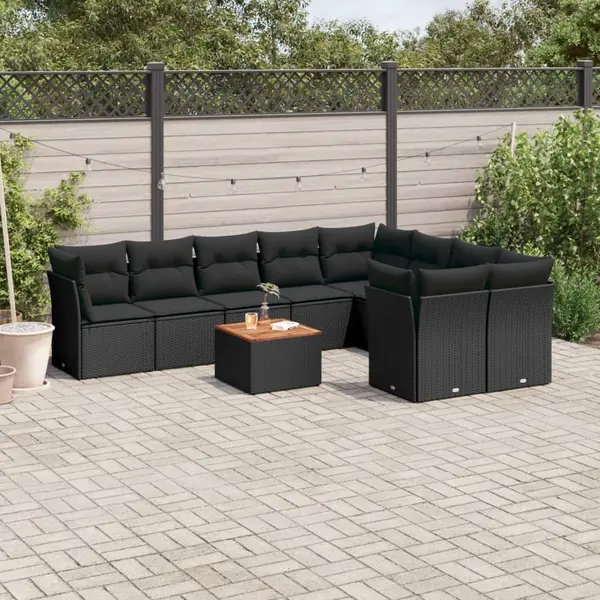 Gossi set canapele de gradina cu perne, 10 piese, negru, poliratan