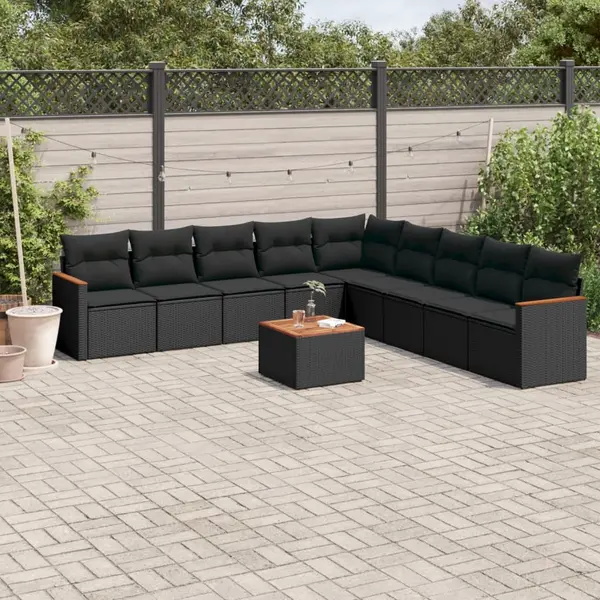Gossi set canapele de gradina cu perne, 10 piese, negru, poliratan