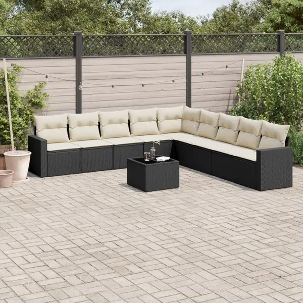 Gossi set canapele de gradina cu perne, 10 piese, negru, poliratan