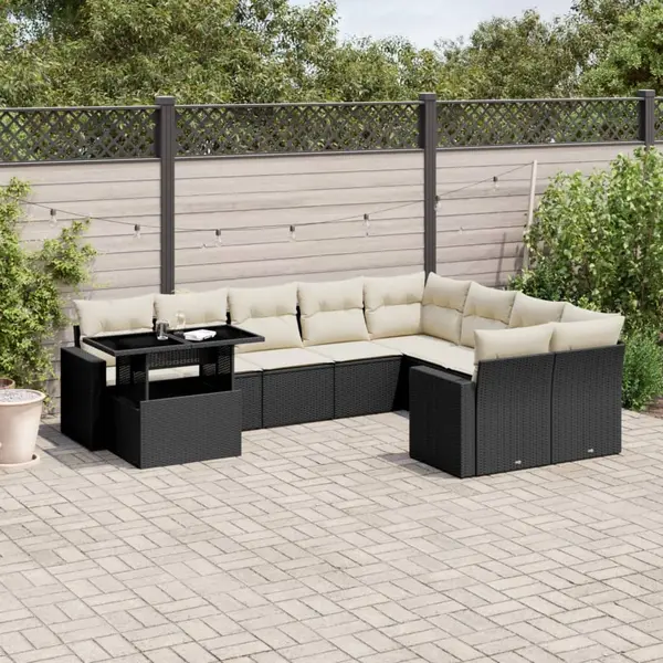 Gossi set canapele de gradina cu perne, 10 piese, negru, poliratan