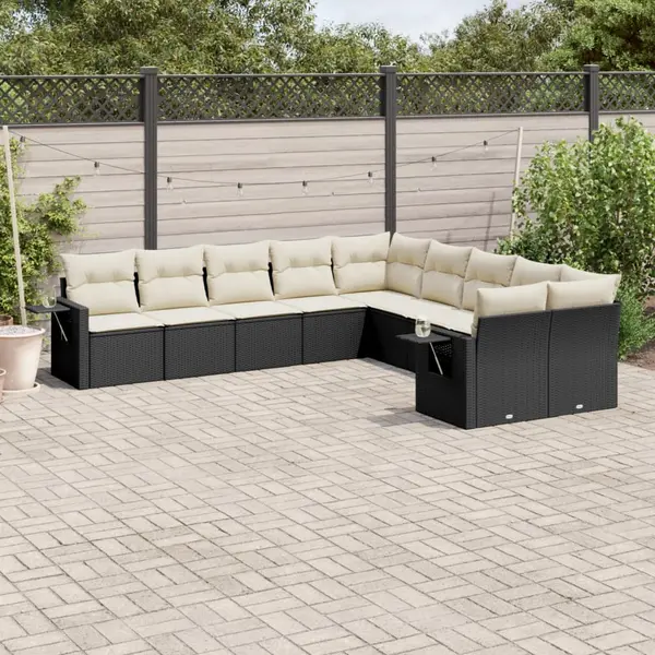 Gossi set canapele de gradina cu perne, 10 piese, negru, poliratan