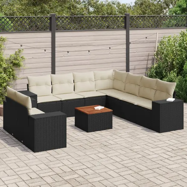 Gossi set canapele de gradina cu perne, 10 piese, negru, poliratan
