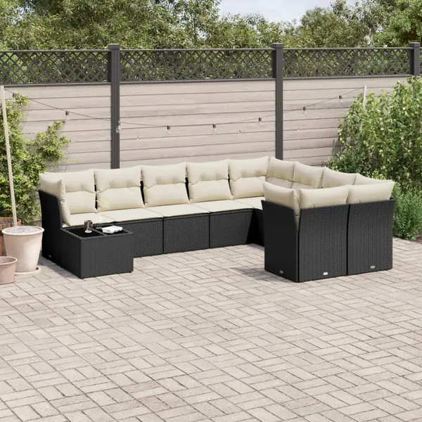 Gossi set canapele de gradina cu perne, 10 piese, negru, poliratan
