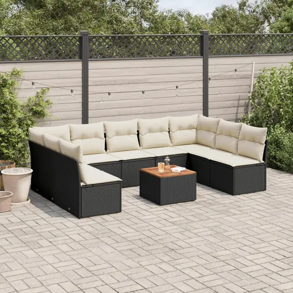 Gossi set canapele de gradina cu perne, 10 piese, negru, poliratan