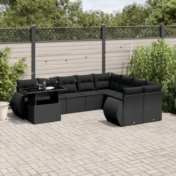 Gossi set canapele de gradina cu perne, 10 piese, negru, poliratan