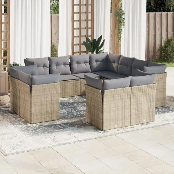 Gossi set canapele de gradina cu perne, 11 piese, bej, poliratan
