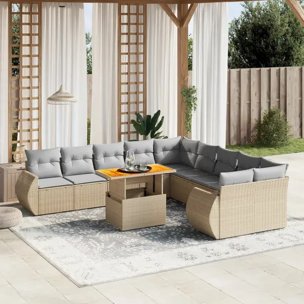Gossi set canapele de gradina cu perne, 11 piese, bej, poliratan